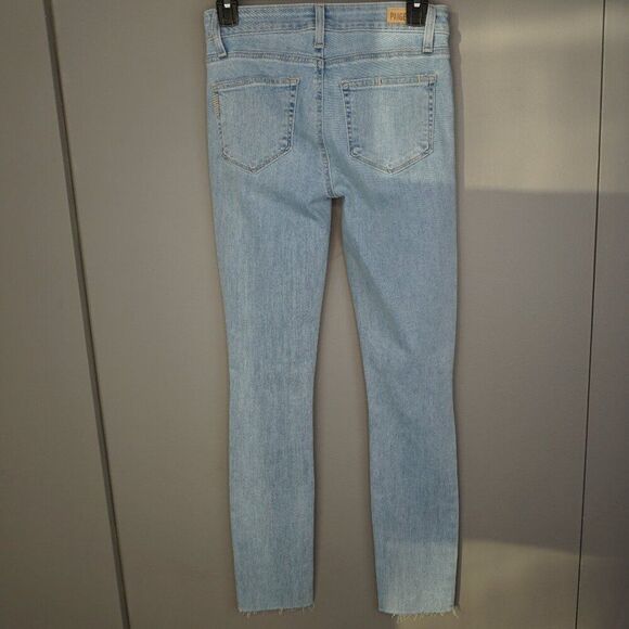 New Paige Skyline Ankle Peg Raw Hem Mid Rise Jeans in Daralyn Destructed size 25 - Picture 7 of 16